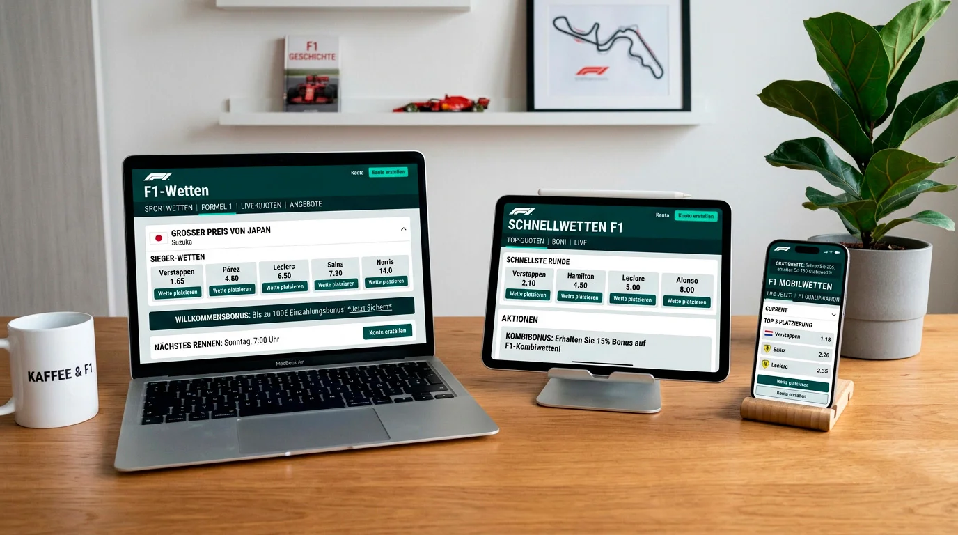 Vergleich mehrerer F1-Sportwetten-Anbieter auf verschiedenen Bildschirmen