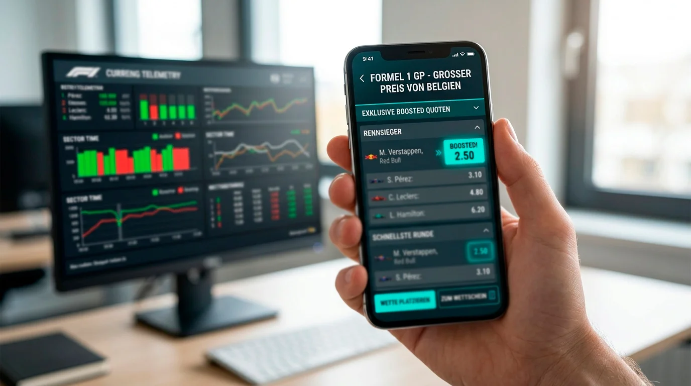 Quotenboost-Angebot bei einem Formel-1-Rennen auf einer mobilen Wett-App
