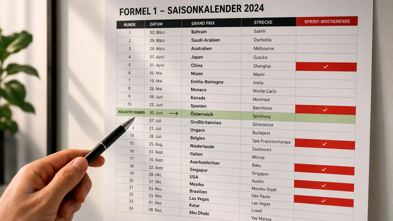 Rennkalender mit Sprint- und Qualifying-Terminen planen