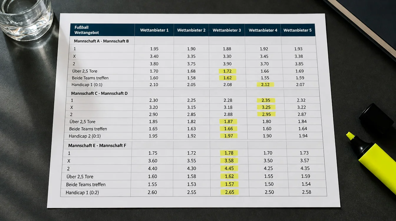 Quotenvergleich verschiedener Wettanbieter für den WM-Markt